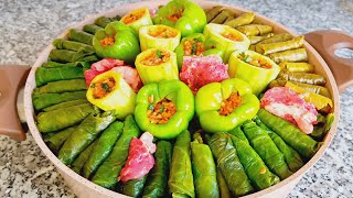 Lahana sarması 😋 5 LEZZET 💯 Karışık yaz dolması tarifi 👌 Etli Yaprak Biber Kabak dolma Nasıl Yapılır [upl. by Lubbi]