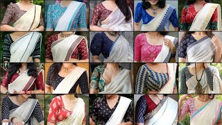 Printed Blouse Designs For Light Colour Sarees😍Beautiful Printed Blouse Design With White Sarees❤️ [upl. by Kimbell]