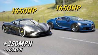 Bugatti Chiron vs Koenigsegg Regera  DRAG amp TRACK RACE [upl. by Idet]