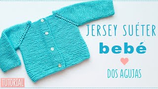 Cómo TEJER JERSEY O SUÉTER para BEBÉ en DOS AGUJAS PRINCIPIANTES PUNTO BOBO TUTORIAL PASO A PASO [upl. by Alecia]