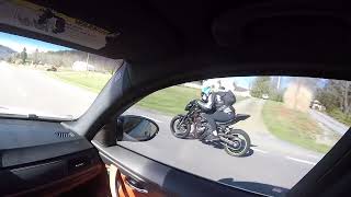 Supercharged BMW M3 Harrop stage 2 vs Kawasaki ZX6R vs Kawasaki Z900 [upl. by Inaffets]