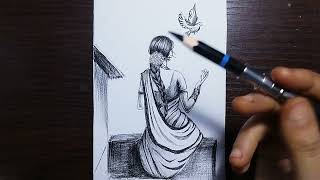 how to draw a woman flew a bird in sky  Pencil sketch [upl. by Charron]