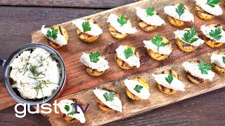 salt cod mousse on polenta crostinis  bonacinis italy [upl. by Elizabet]