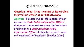 State Public Information Officer  RTI Act 2005 [upl. by Farr]