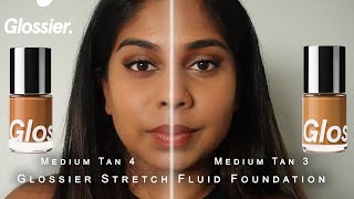 Glossier Stretch Fluid Foundation Swatches  Medium Tan 3 amp4 [upl. by Trauner98]