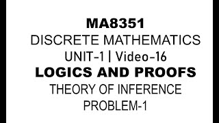 MA8351 DISCRETE MATHEMATICS UNIT1 VIDEO16THEORY OF INFERENCE PROBLEM1 [upl. by Ediva]