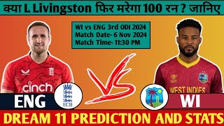 WI vs ENG 3rd ODI Match Prediction  WI vs ENG Match Prediction  WI vs ENG ODI Match Dream 11 [upl. by Attenoj873]