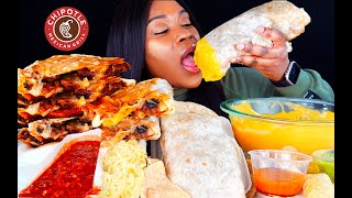 ASMR MUKBANG CHIPOTLE GIANT BURRITOS CHEESE STEAK QUESADILLA  CHEESE SAUCE  ASMR EATING ASMR FOOD [upl. by Lednik]