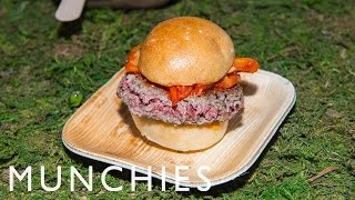 Momofuku Cooks Impossible Foods MeatFree Burger that Bleeds [upl. by Yenaiv]