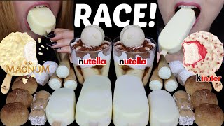 ASMR WHITE CHOCOLATE RACE BIG ICE CREAM BAR KINDER TIRAMISU GELATO FERRERO ROCHER NUTELLA 먹방 [upl. by Erdua]