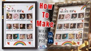 Baby Birthday Customized Photo Frame Psd Photoshop Tutorial  with Free PSD [upl. by Orlando]