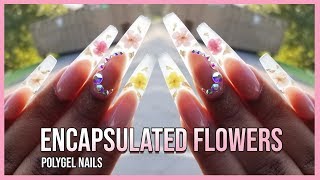 Polygel Nails Tutorial  How to Encapsulated Real Flowers  Polygel Nails with Nail Forms [upl. by Englis]