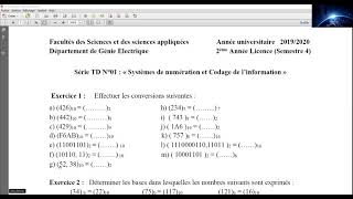 TD01Système de Numération et codage de linformation [upl. by Anaugal398]