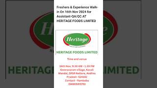 Heritage Foods Limited Hiring Freshers amp Experience jobsearch jobs [upl. by Yessak]