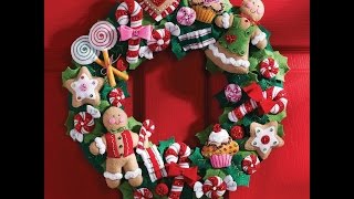 Review Bucilla Cookies amp Candy Wreath Felt Applique Kit15quot Round [upl. by Shalom]