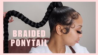 Braided Ponytail With Braiding Hair  Fluffy edges [upl. by Bigod]