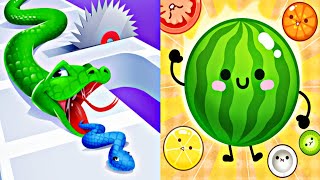 Watermelon merge VS Shake run race Satisfying Mobile Games  Balls Boom [upl. by Ennayd847]