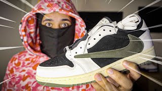 Travis Scott Jordan 1 Low Olive  LGRose Sneaker Unboxing amp Review UA [upl. by Divadnhoj781]