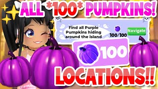 Day 4 ALL 100 PURPLE PUMPKIN LOCATION in Adopt Me roblox HALLOWEEN [upl. by Dleifyar]