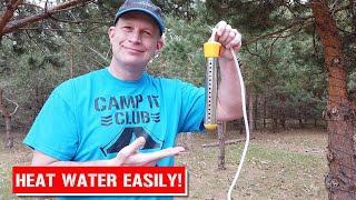 EASY way to heat water camping Submersible water heater review [upl. by Griffiths994]