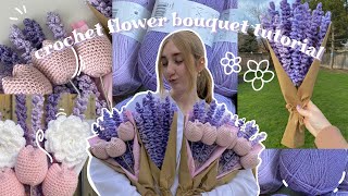 how to crochet a flower bouquet beginner tutorial [upl. by Esenaj]