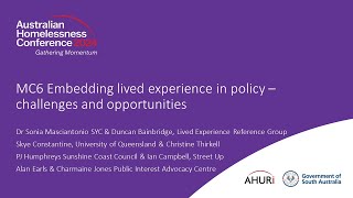 MC6 Embedding Lived Experience in policy – challenges and opportunities [upl. by Ecaroh]