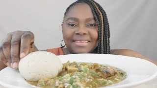 NIGERIAN FOOD MUKBANG POUNDED YAM WITH OKRA SOUP nigeriafoodmukbang asmr mukbang nigerianfood [upl. by Crowns]