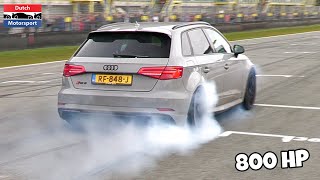 800HP Audi RS3 Drag Racing  Crazy Burnouts [upl. by Oinotnanauj330]