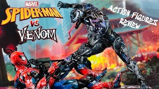 Square Enix Marvel PlayArtsKai SpiderMan and Venom action figures review ft Red Warrior [upl. by Anyrak]