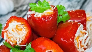 🌶Маринованный перец фаршированный капустой Вкуснейшая постная закуска [upl. by Rovert]