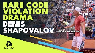 Drama as Denis Shapovalov gets RARE Tennis Code Violation  Rome 2022 [upl. by Anavoj]