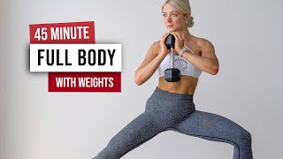 45 MIN NO JUMPING Full Body Workout  Weights  No Repeat with ABS FINISHER [upl. by Campy]