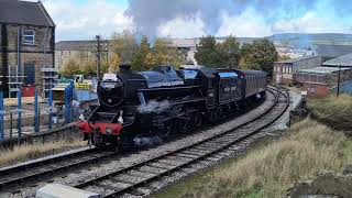 Black 44932 departing Keighley station [upl. by Akieluz]