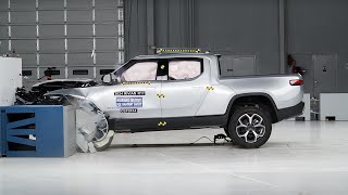 2024 Rivian R1T updated moderate overlap IIHS crash test [upl. by Kired]