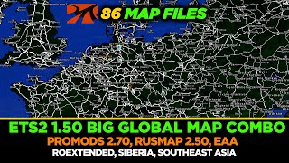 ETS2 150 Global Map Combo  Promods 270 RusMap 250 EAA Map Southeast Asia amp More Setup Guide [upl. by Lyrad]