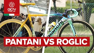 Il confronto tra la Bianchi 1998 di Pantani e quella del 2019 di Roglic [upl. by Frasco]