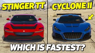 Fastest car in GTA 5 Online  STINGER TT VS CYCLONE II  PS5 [upl. by Boccaj]