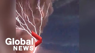 Rare volcanic lightning caught on camera forking across sky from Philippines volcano [upl. by Geminius]