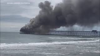 Fire breaks out on Californias Oceanside Pier [upl. by Harley]