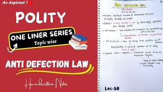 Anti Defection Law  One Liners Topic wise  Indian Polity  Lec58  An Aspirant [upl. by Gnek]