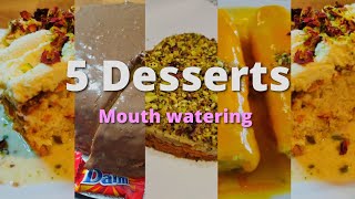 5 Mouth Watering Desserts Ras Malai Cream Rolls Gajar Halwa Almondy Daim Cake Pistachio Cake [upl. by Dao]