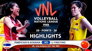 Pimpichaya Kokram vs Li Yingying  Thailand vs China  Highlights  Womens VNL 2022 HD [upl. by Edaj260]