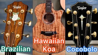 Hawaiian Koa Vs Cocobolo Vs Brazilian  Taylor Guitar Comparison [upl. by Ellesij]