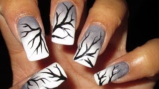 Winter Tree Branches  DIY Nail Art Tutorial [upl. by Etezzil]