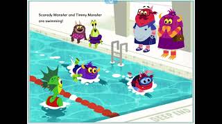 Scaredy Monster Learns to Swim Read Along Knee2KneeToMe [upl. by Oeflein]