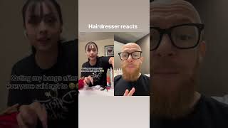 Hairdresser reacts to a DIY bang cut [upl. by Nwadrebma369]