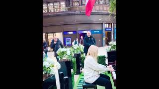 Boogie Woogie at Glasgow Central Station pianoshorts by Karen Baldwin publicpiano [upl. by Aramoiz]