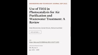 Use of TiO2 in Photocatalysis for Air Purification and Wastewater Treatment A Review  RTCLTV [upl. by Lyrahs]