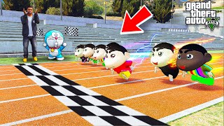 Shin chan amp Shin Chan Brothers Did a Bike Racing with Avengers Super Powerful Bikes GTA 5 in Telugu [upl. by Nohsyar]