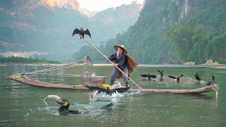 A Day in Life of a Old Fisherman Using Cormorant Birds To Catch Fish [upl. by Micheline40]